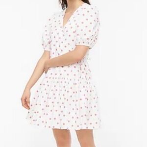 J.crew White Polka Dot V-Neck puff Sleeve Poplin Wrap mini Dress.